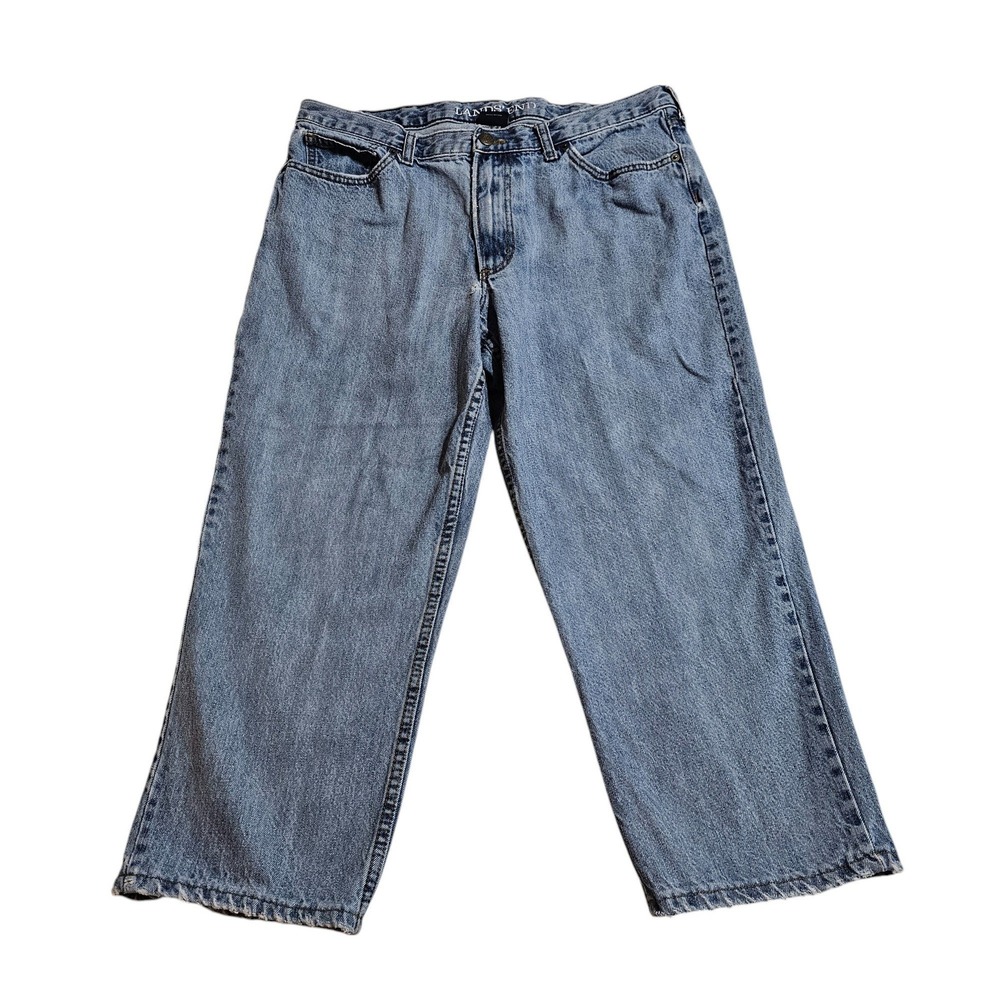 Lands' End Relaxed Fit Jeans‎ Distressed Light Wash Denim Pants Mens Size 38